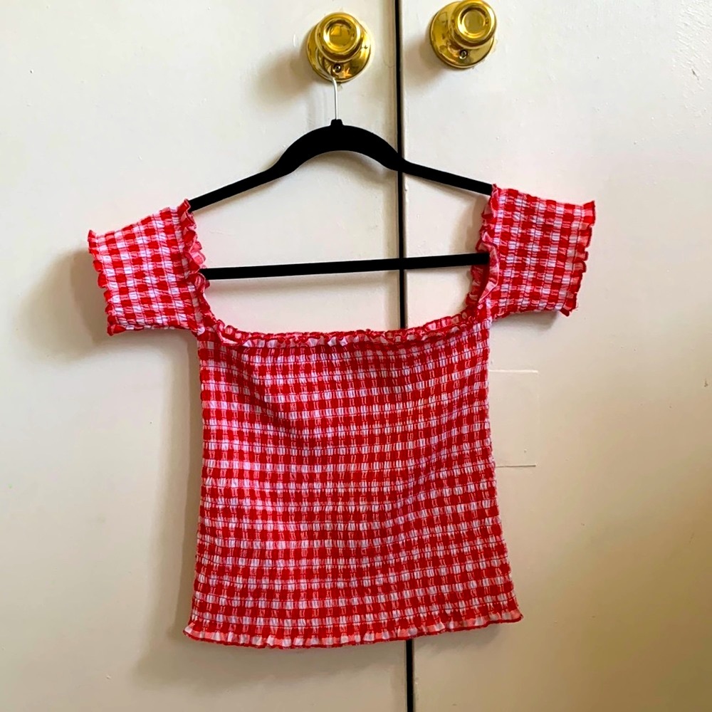 Gingham Off Shoulder Top - Picture 2 of 5